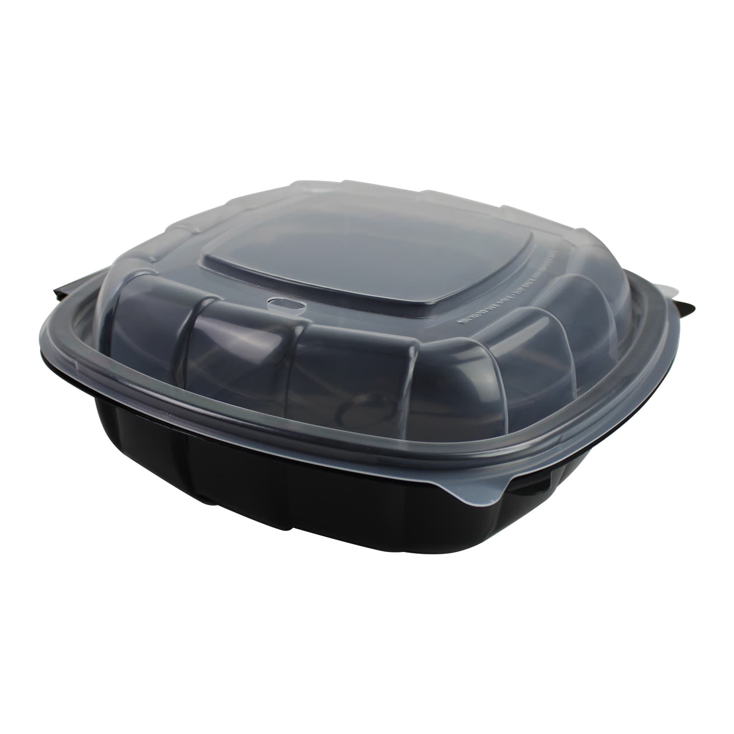 Take-Out Container Hinged With Dome Lid 8X8X2.5 IN PP Black Clear Square 138/Case