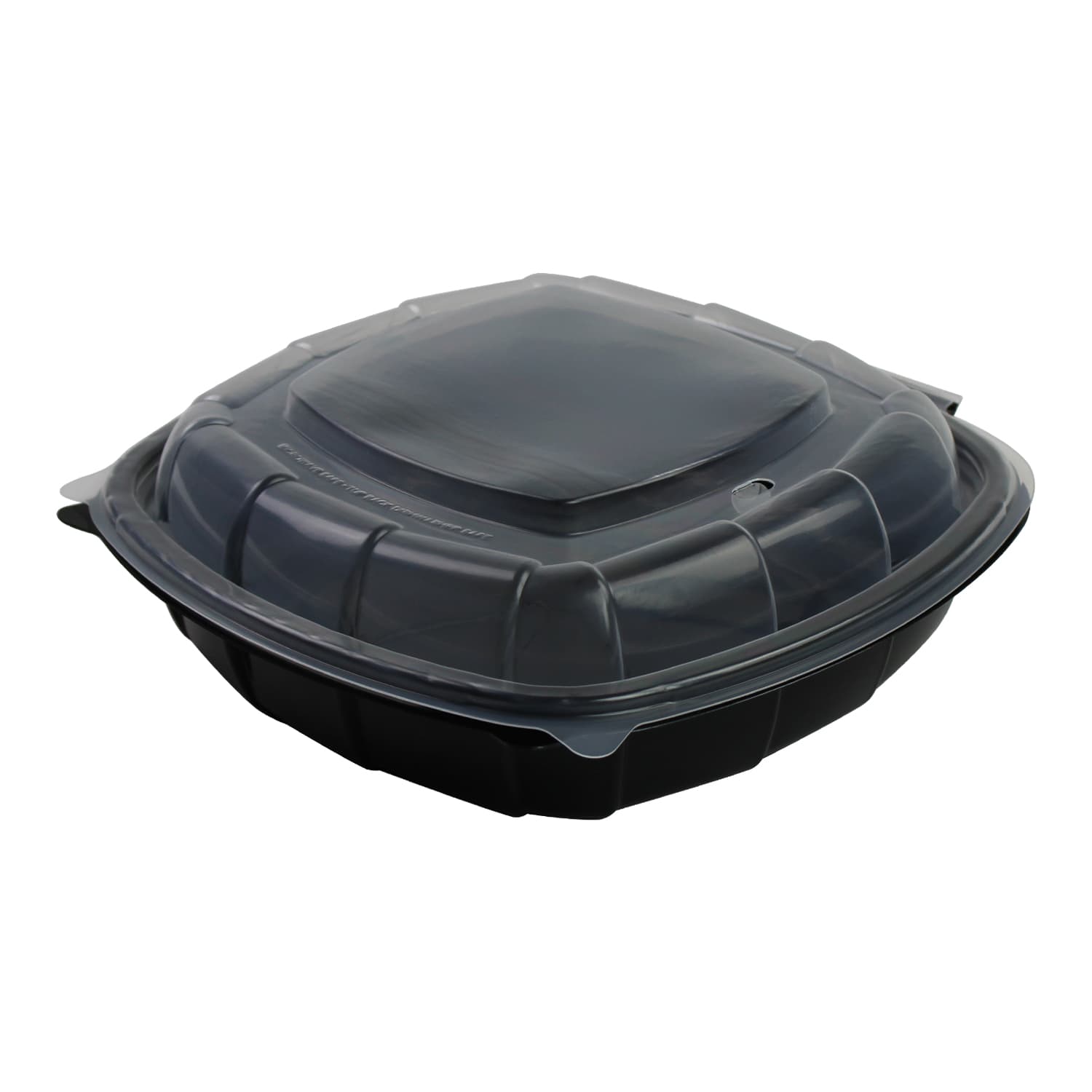 Take-Out Container Hinged With Dome Lid 9X9X2.5 IN PP Black Clear Square 112/Case