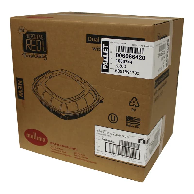 Take-Out Container Hinged With Dome Lid 9X9X2.5 IN PP Black Clear Square 112/Case