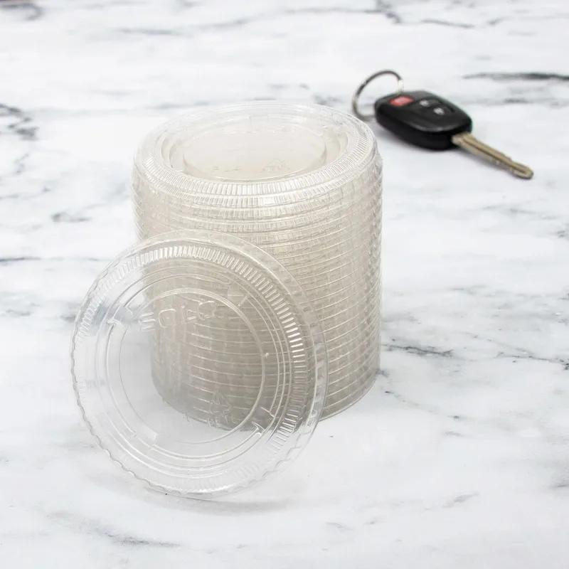 Solo® Lid Flat Large (LG) 3.1 IN PET Clear Round For 3-7 OZ Cold Souffle & Portion Cup 125 Count/Pack 20 Packs/Case