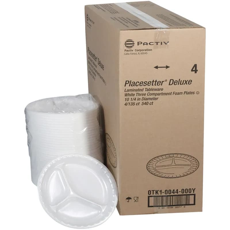 Plate 10.3X1 IN 3 Compartment Polystyrene Foam White 540/Case