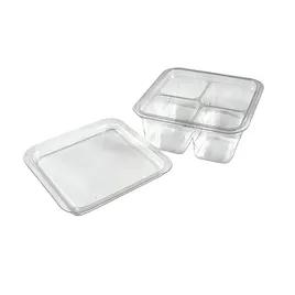 Deli Container Base & Lid Combo With Flat Lid 4 Compartment PET Clear 200/Case