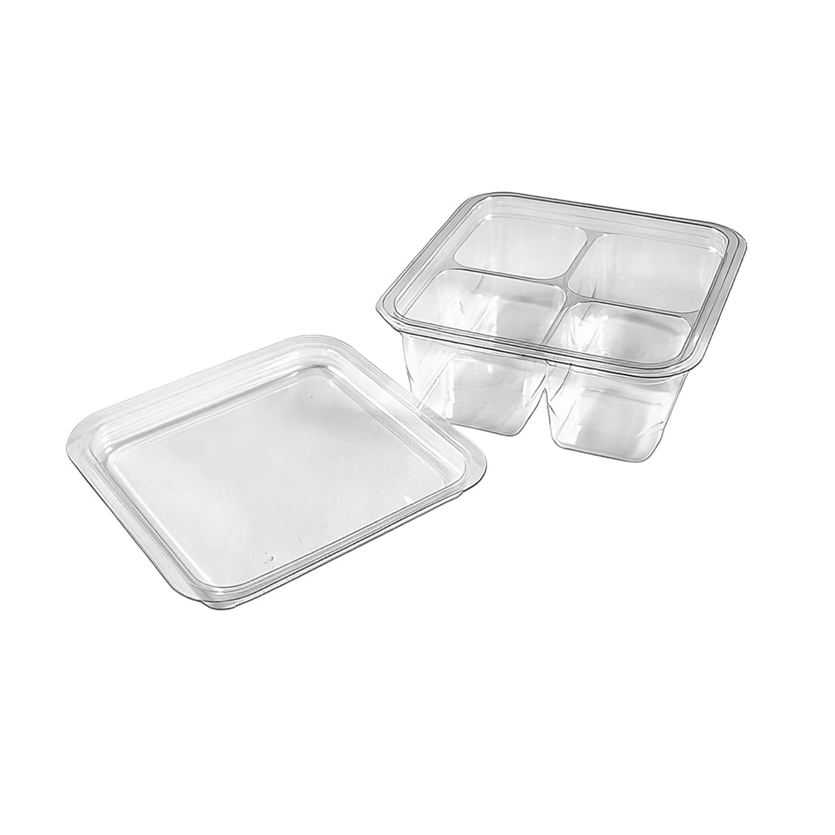 Deli Container Base & Lid Combo With Flat Lid 4 Compartment PET Clear 200/Case