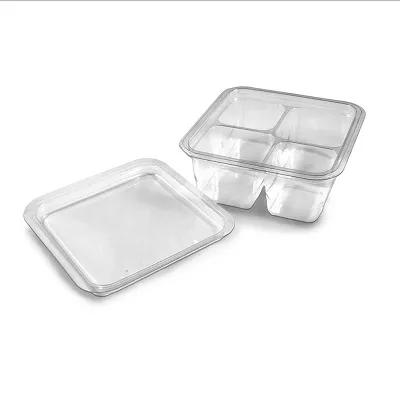 Deli Container Base & Lid Combo With Flat Lid 4 Compartment PET Clear 200/Case