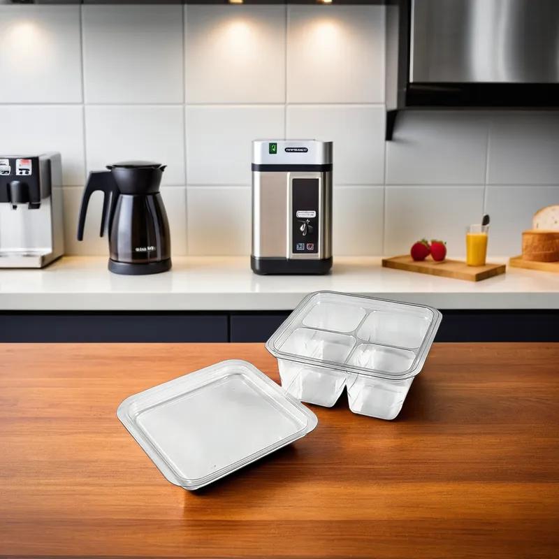 Deli Container Base & Lid Combo With Flat Lid 4 Compartment PET Clear 200/Case