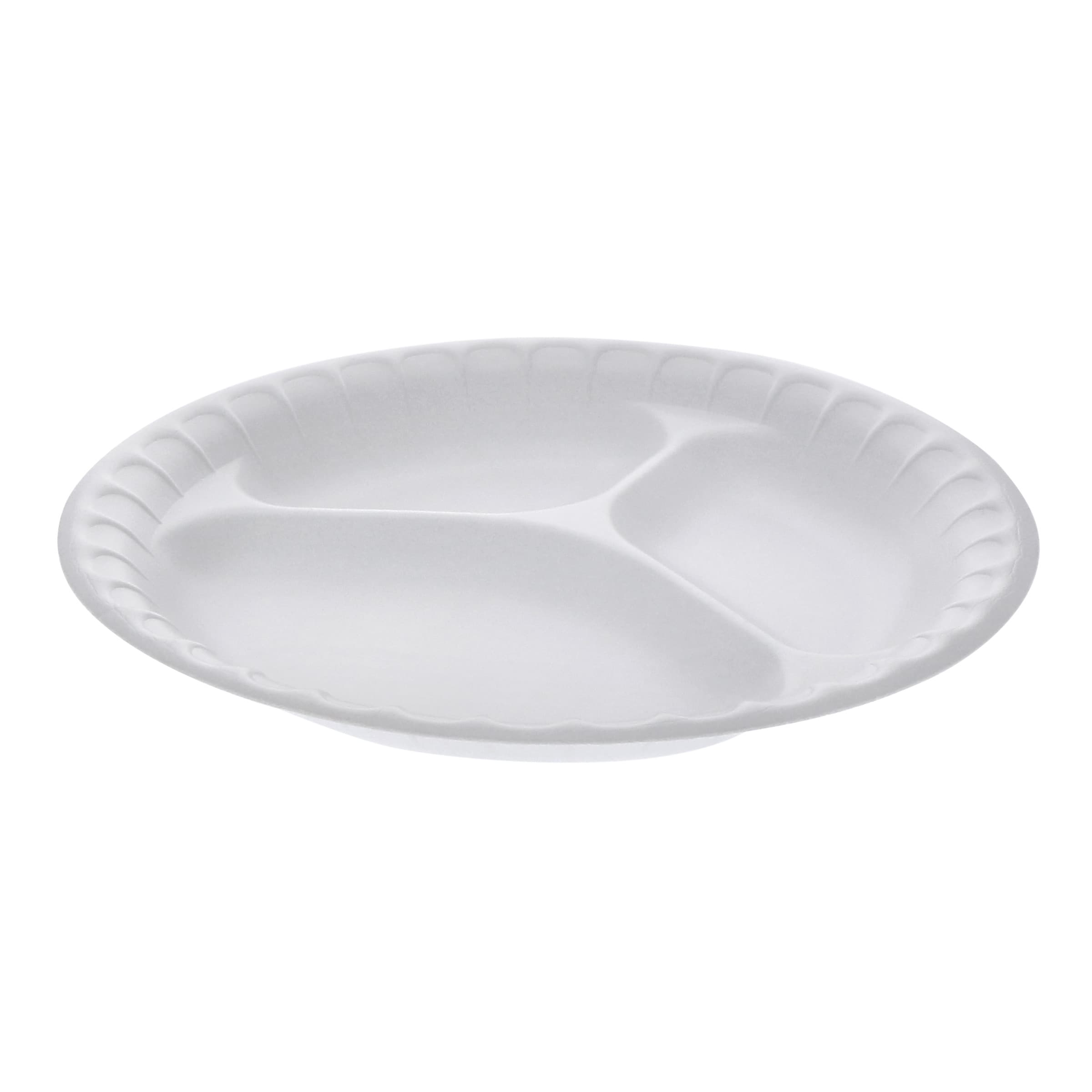 Plate 8.9X0.8 IN 3 Compartment Polystyrene Foam White Round 500/Case