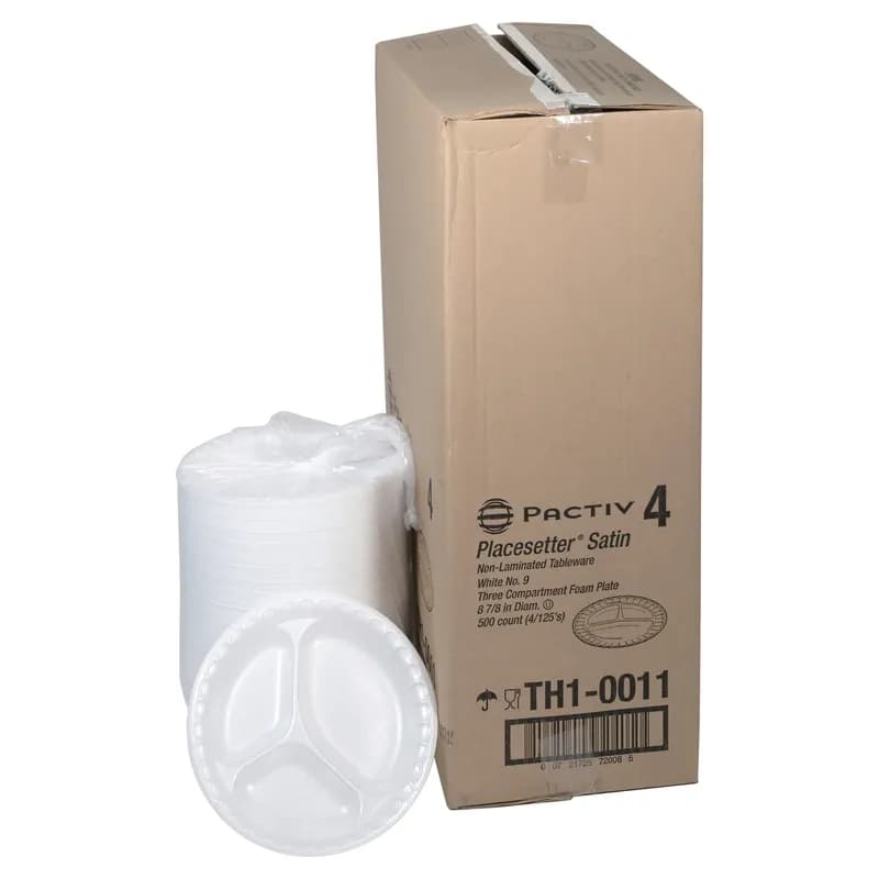 Plate 8.9X0.8 IN 3 Compartment Polystyrene Foam White Round 500/Case