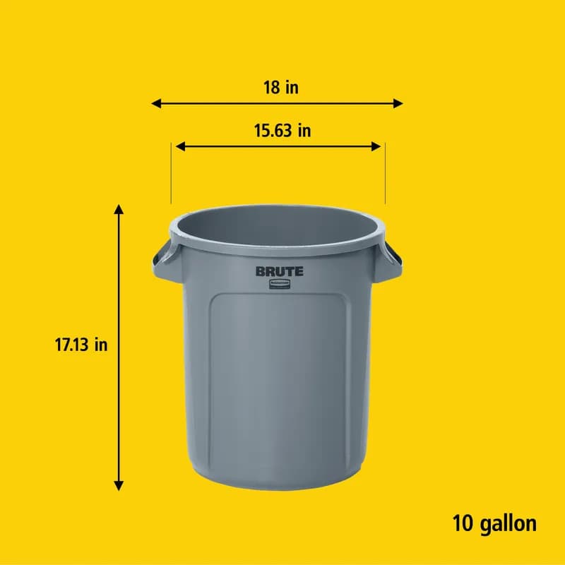 Brute® 1-Stream Trash Can 15.68X18X17.38 IN 10 GAL 40 QT Gray Resin Food Safe 1/Each