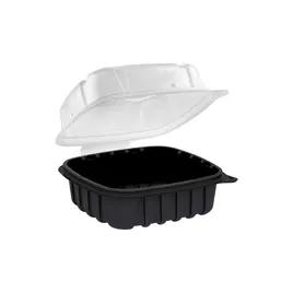 Take-Out Container Hinged With Dome Lid 6X6 IN PP Black Clear Square Anti-Fog 420/Case