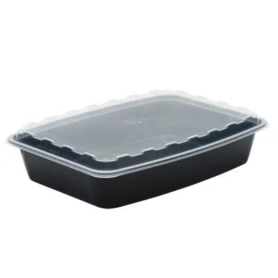 Take-Out Container Base & Lid Combo With Dome Lid 84 OZ Plastic Black Clear Rectangle 100/Case