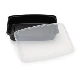 Take-Out Container Base & Lid Combo With Dome Lid 84 OZ Plastic Black Clear Rectangle 100/Case