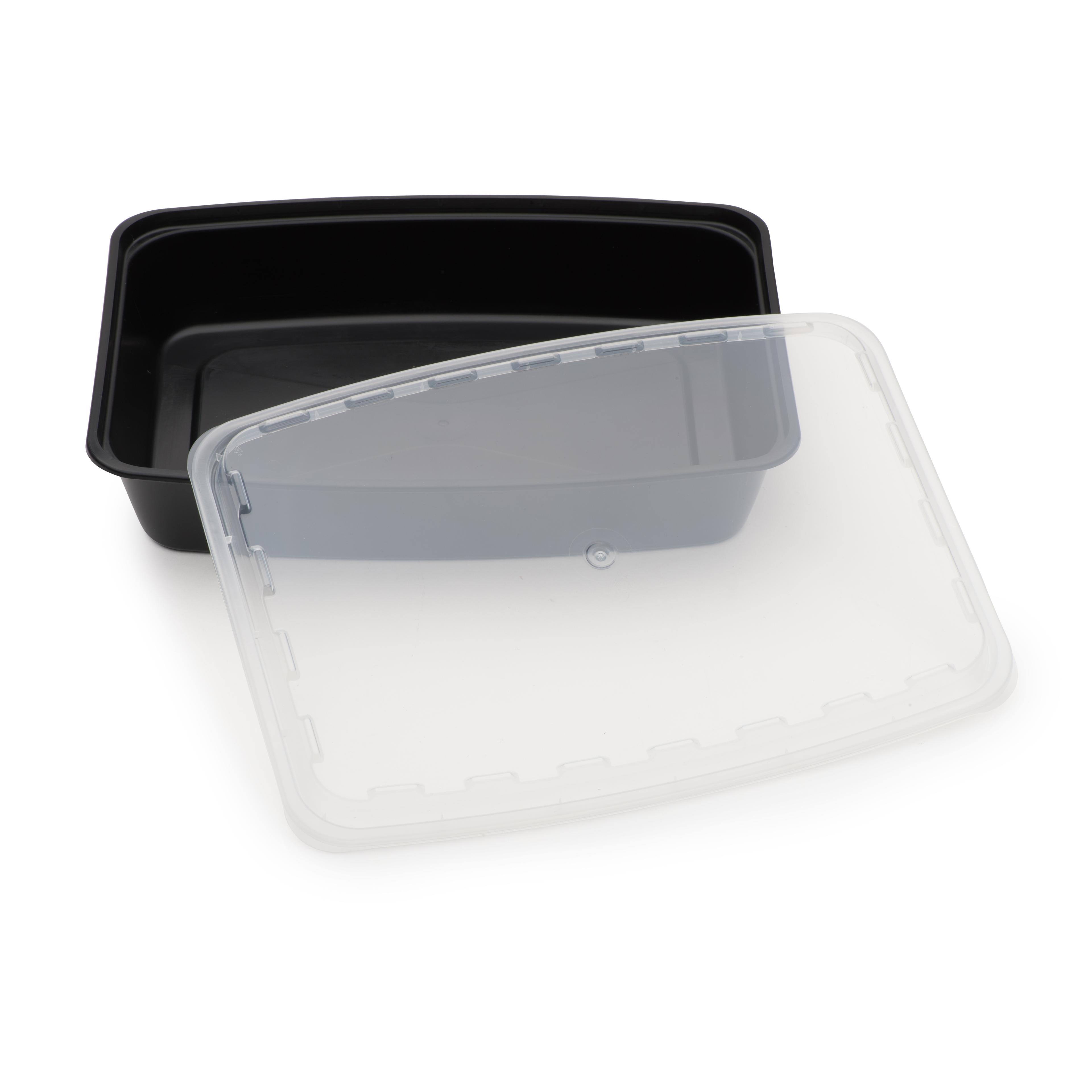 Take-Out Container Base & Lid Combo With Dome Lid 84 OZ Plastic Black Clear Rectangle 100/Case