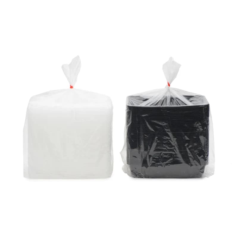 Take-Out Container Base & Lid Combo With Dome Lid 84 OZ Plastic Black Clear Rectangle 100/Case