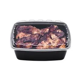 Take-Out Container Base & Lid Combo With Dome Lid 64 OZ Plastic Black Clear Square 100/Case