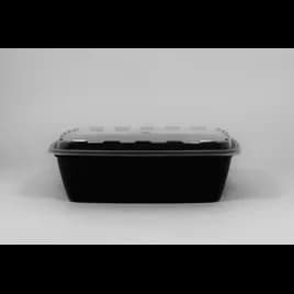 Take-Out Container Base & Lid Combo With Dome Lid 64 OZ Plastic Black Clear Square 100/Case