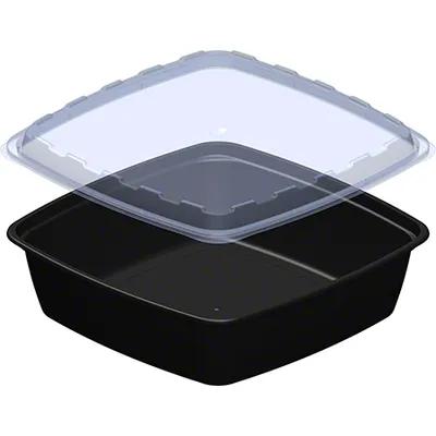 Take-Out Container Base & Lid Combo With Dome Lid 64 OZ Plastic Black Clear Square 100/Case