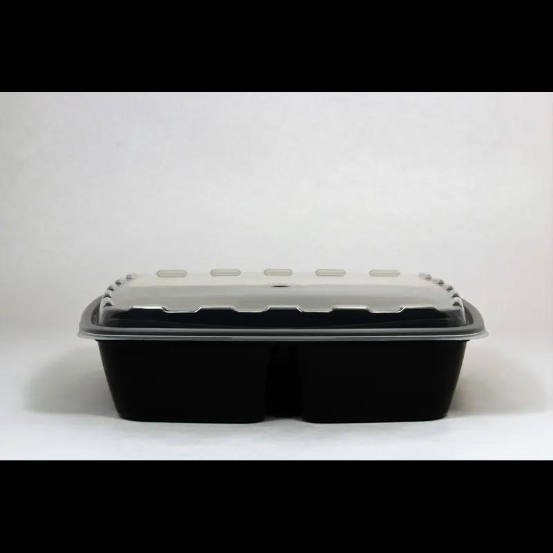 Take-Out Container Base & Lid Combo 9X9X2 IN 3 Compartment Plastic Black Clear Square 100/Case
