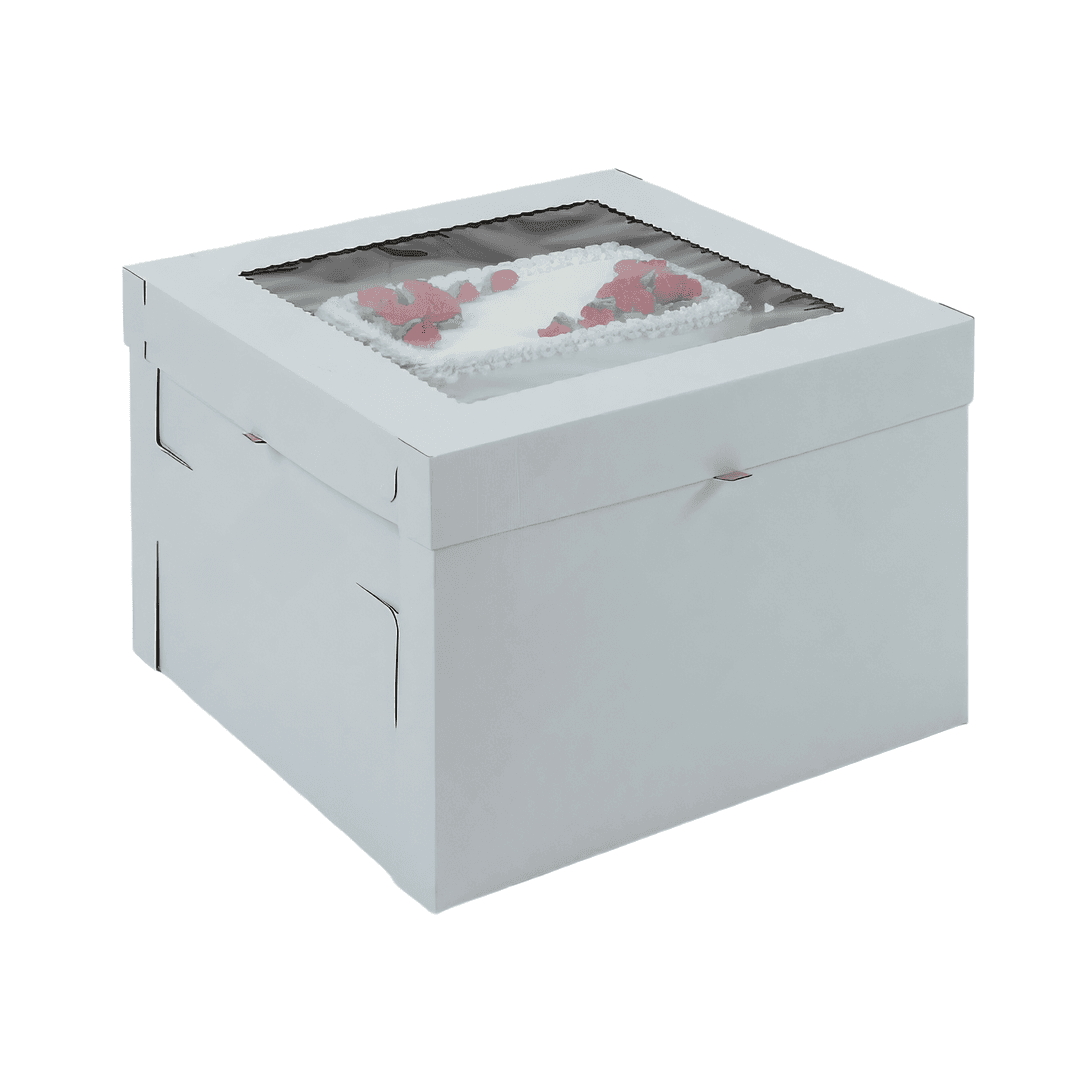 Cake Box 10X10X8 IN Paper White Kraft Square Fluted 25/Case