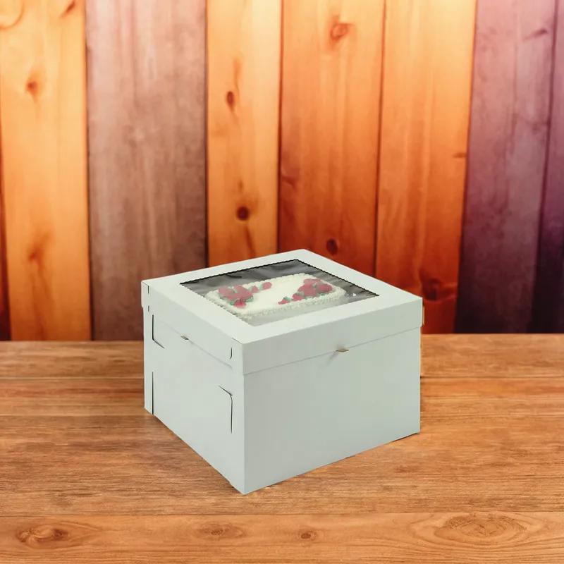 Cake Box 10X10X8 IN Paper White Kraft Square Fluted 25/Case