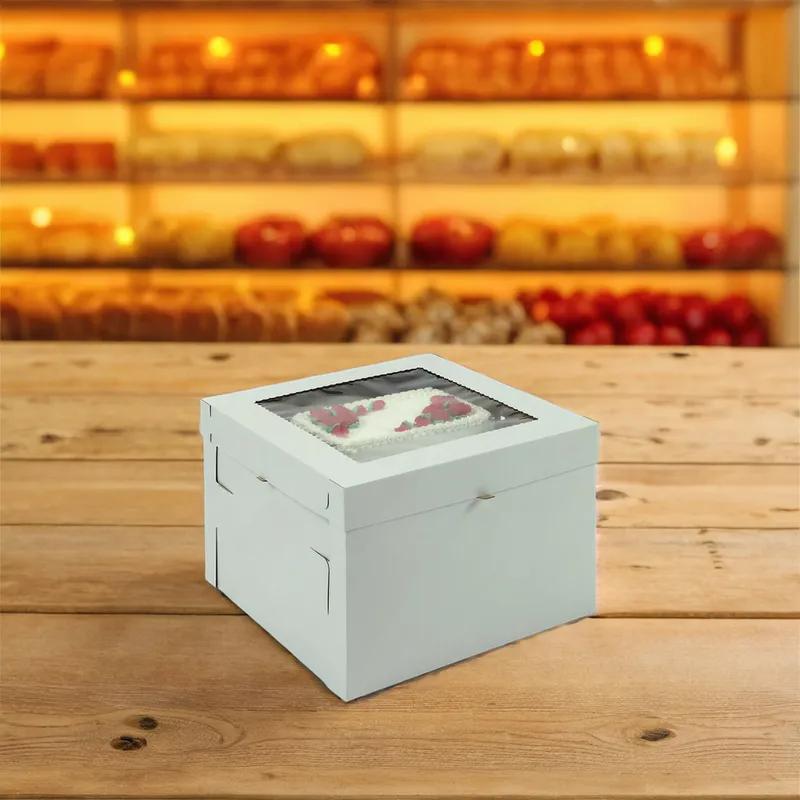 Cake Box 10X10X8 IN Paper White Kraft Square Fluted 25/Case