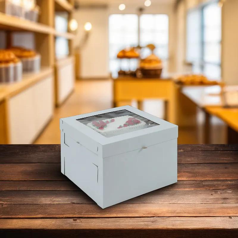 Cake Box 10X10X8 IN Paper White Kraft Square Fluted 25/Case