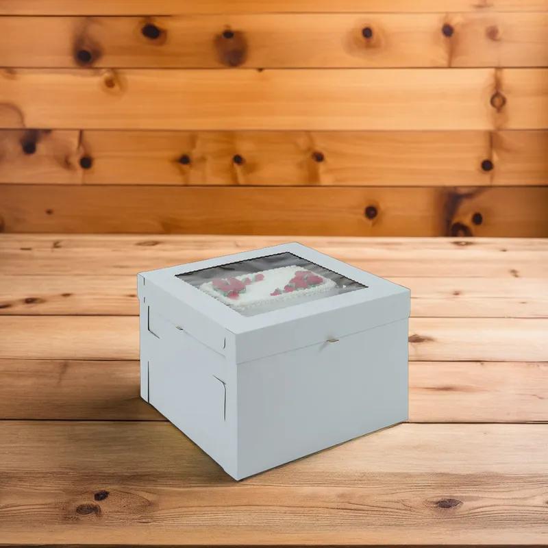 Cake Box 10X10X8 IN Paper White Kraft Square Fluted 25/Case