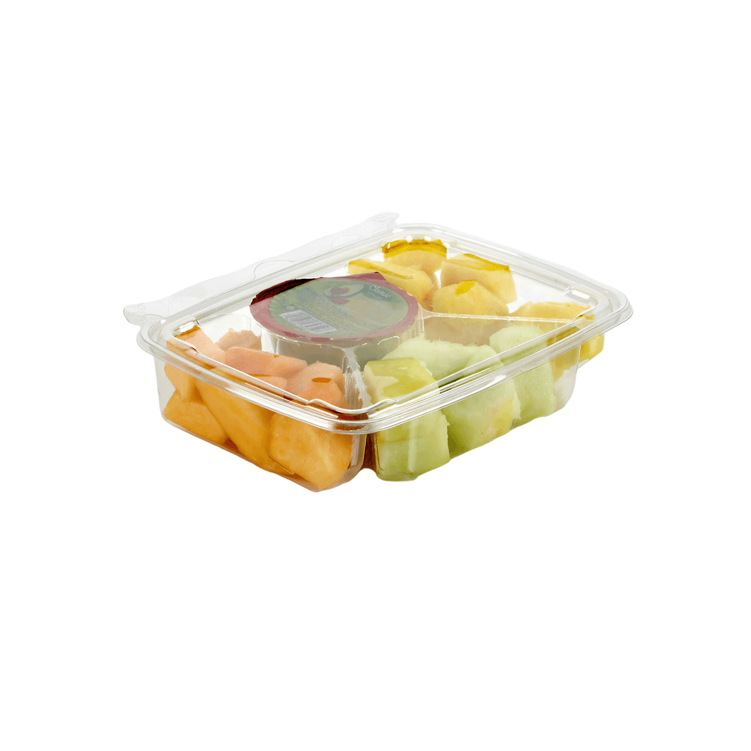 Fresh N' Sealed® Deli Container Hinged With Flat Lid 24 OZ 4 Compartment PET Clear Rectangle Shallow 150/Case