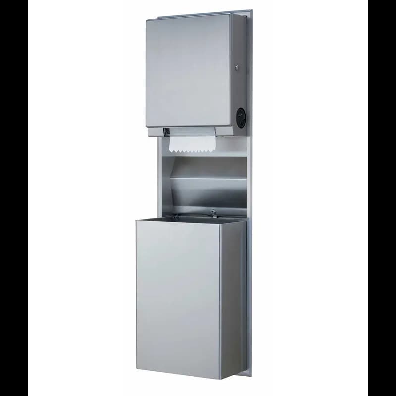 Paper Towel Dispenser & Waste Receptacle Stainless Steel Recessed Mounted Satin Manual Classic Convertible 1/Each