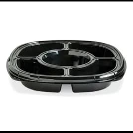 Fresh 'n Clear® Serving Tray Base 12.5X12.5X2.03 IN 5 Compartment PET Black Square 50/Case