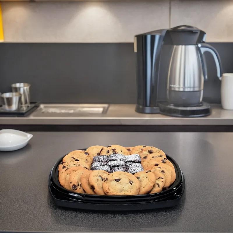 Fresh 'n Clear® Serving Tray Base 12.5X12.5X2.03 IN 5 Compartment PET Black Square 50/Case