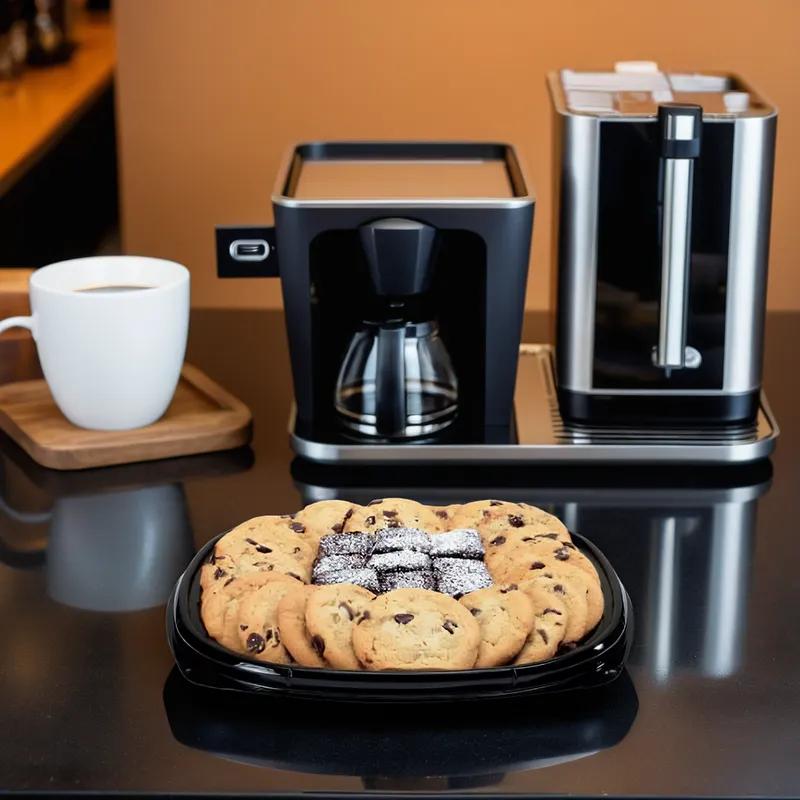 Fresh 'n Clear® Serving Tray Base 12.5X12.5X2.03 IN 5 Compartment PET Black Square 50/Case