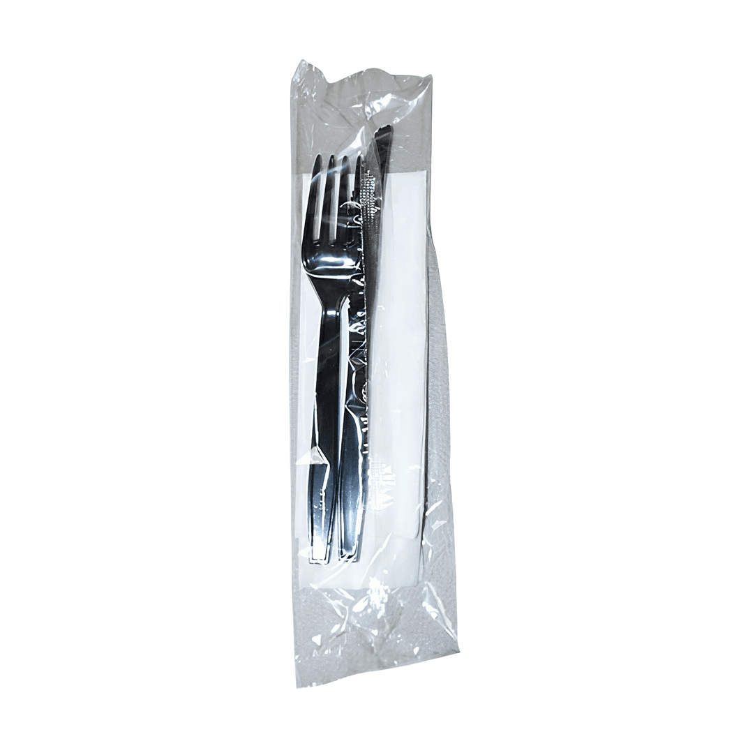 Victoria Bay 3PC Cutlery Kit PS Black Heavyweight With 13X17 Napkin,Fork,Knife 250/Case