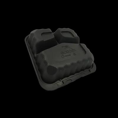 Pebble Box Take-Out Container Hinged 8X8X3 IN 3 Compartment PP Black Microwave Safe Grease Resistant 150/Case