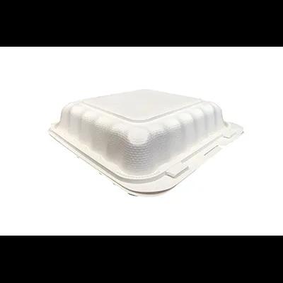 Pebble Box Take-Out Container Hinged 7.88X8X2.5 IN 3 Compartment PP White Microwave Safe Grease Resistant 150/Case