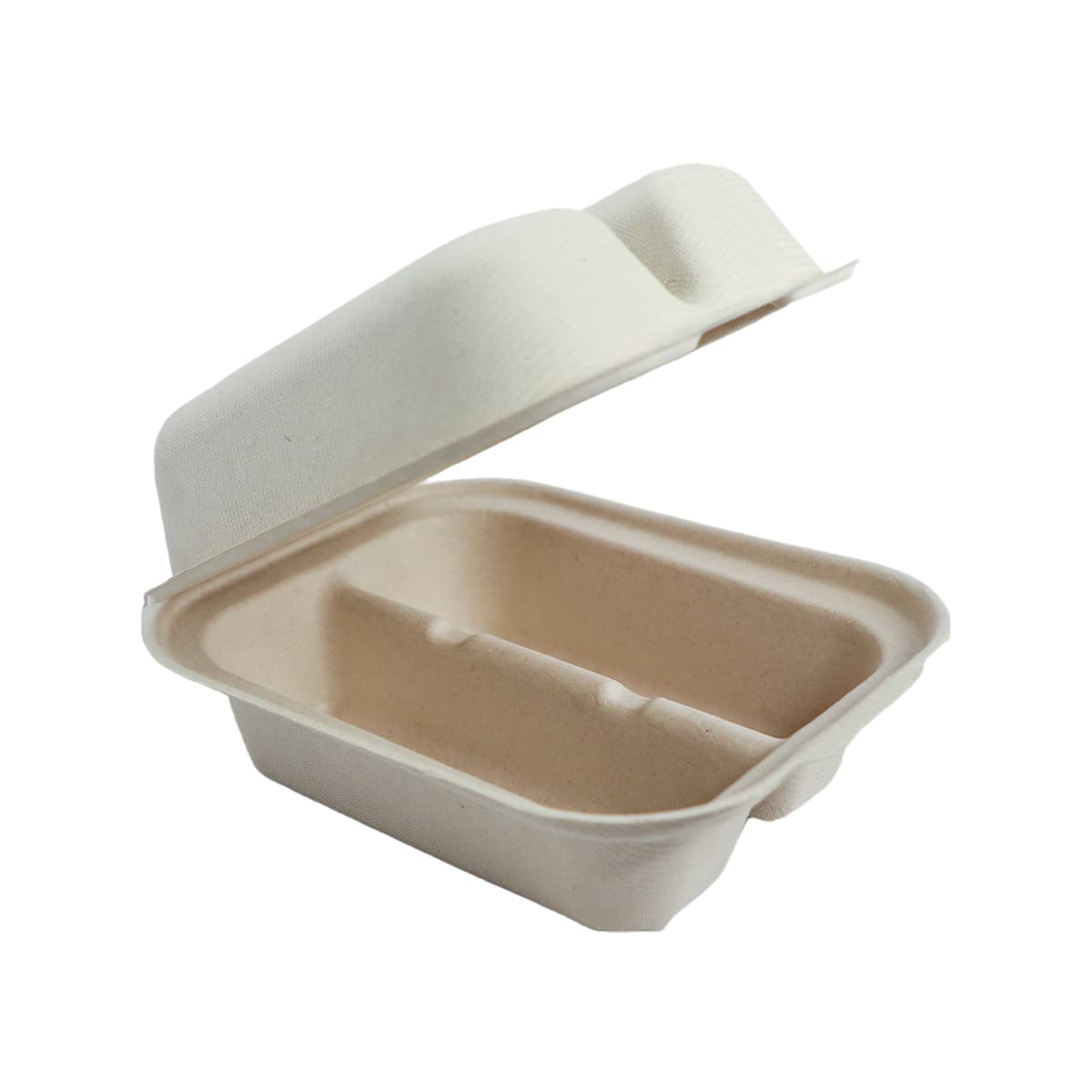 Taco Take-Out Container Hinged With Dome Lid 7.25X5.86X3.38 IN 2 Compartment Plant Fiber Bamboo Kraft Rectangle 300/Case