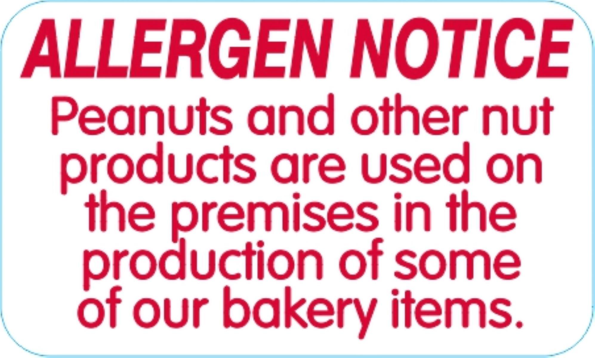 Allergen Notice Peanuts And Other Bakery Allergy Warning Label 1.5X0.9 IN Red 1000 Count/Roll 25 Rolls/Case