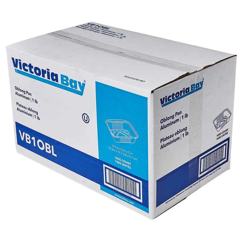 Victoria Bay Take-Out Container Base 1 LB 5.9X5X2 IN Aluminum Silver Oblong Interrupted Vertical Curl 1000/Case