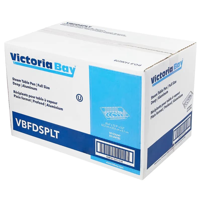 Victoria Bay Steam Table Pan Full Size Aluminum Silver Deep 50/Case