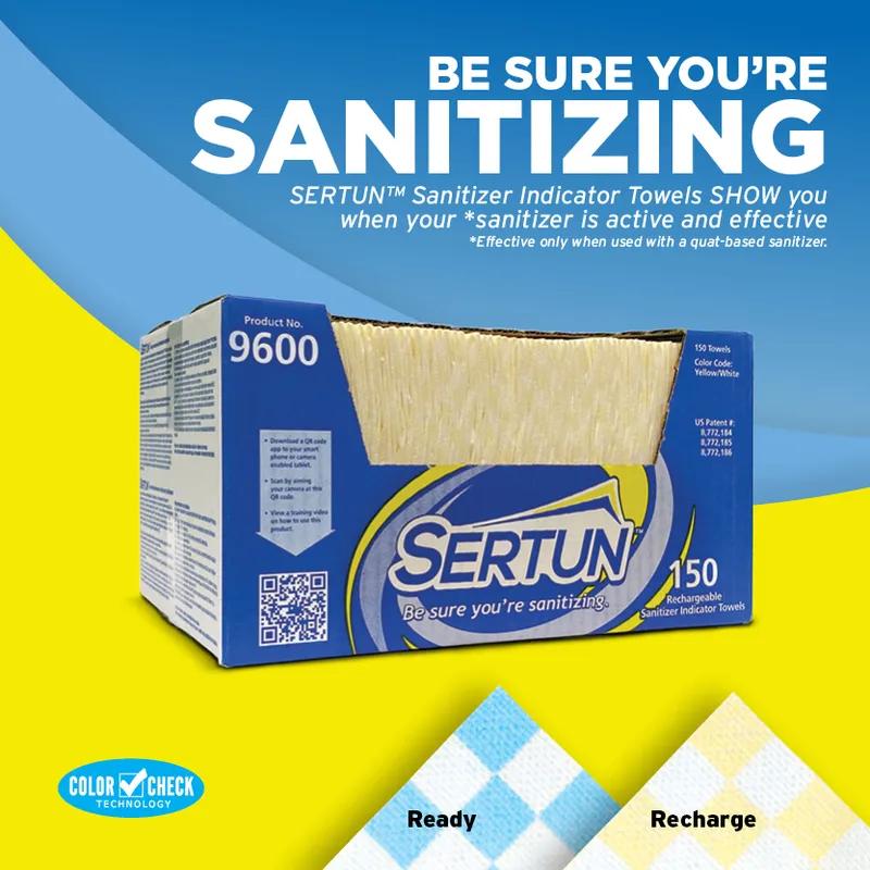 Sertun Food Service Sanitizer Indicator Towel 13.5X18 IN Synthetic Fiber White Yellow 150/Case