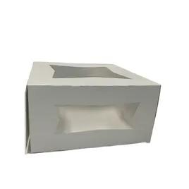Bakery Box 8X8X4 IN SBS Paperboard White Square Tuck Top 4 Corner Beers Automatic With Window 150/Bundle