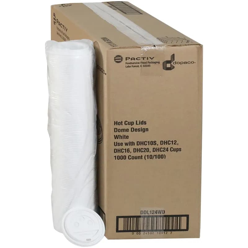Lid Dome 3.4375X0.625 IN 1 Compartment HIPS OPS White For 10-24 OZ Hot Cup Sip Through Identification 1000/Case
