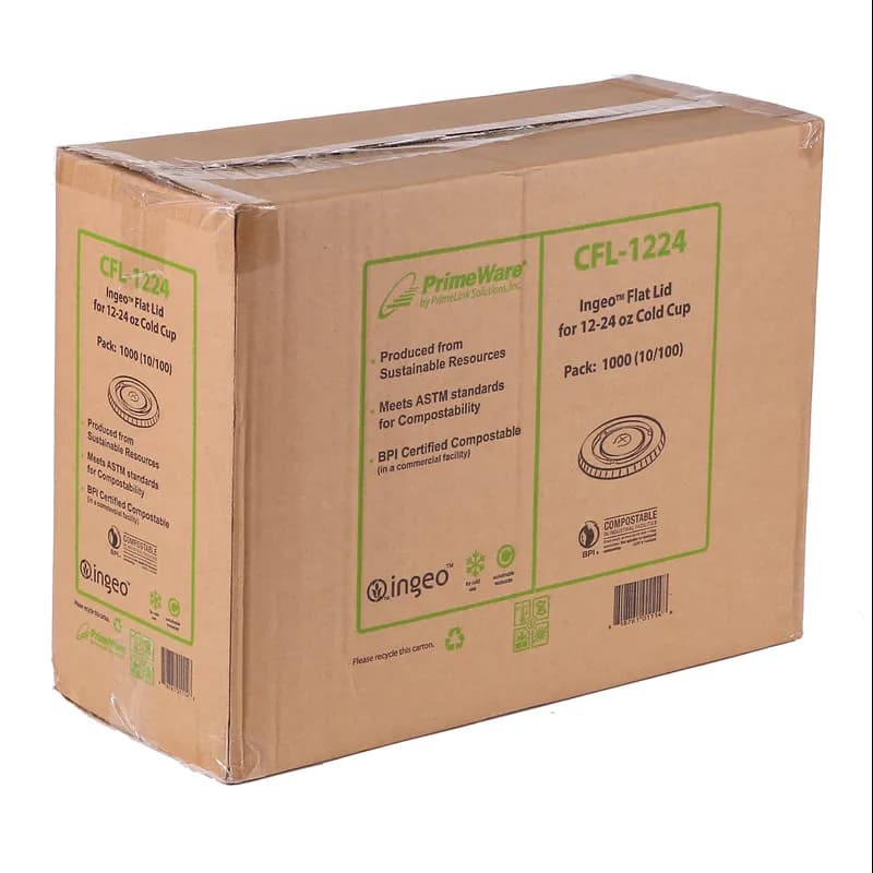 PrimeWare® Lid Flat 3.86 IN CPLA Clear For 20 OZ Cold Cup With Hole 100 Count/Pack 10 Packs/Case 1000 Count/Case