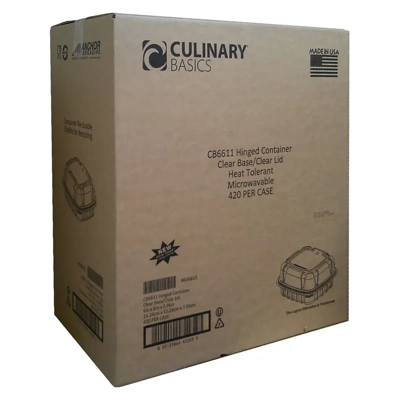 Take-Out Container Hinged With Dome Lid 6X6 IN PP Clear Square Anti-Fog 420/Case