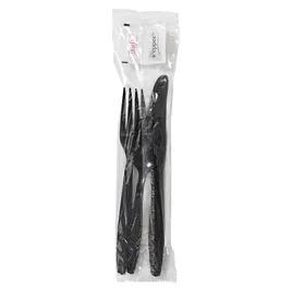 6PC Cutlery Kit PS Black Heavy Duty With 13X17 Napkin,Fork,Knife,Salt & Pepper,Teaspoon 250/Case