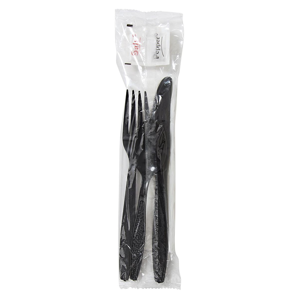 Victoria Bay 6PC Cutlery Kit PS Black Heavy Duty With 13X17 Napkin,Fork,Knife,Salt & Pepper,Teaspoon 250/Case