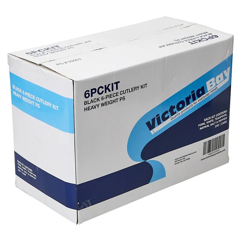 Victoria Bay 6PC Cutlery Kit PS Black Heavy Duty With 13X17 Napkin,Fork,Knife,Salt & Pepper,Teaspoon 250/Case
