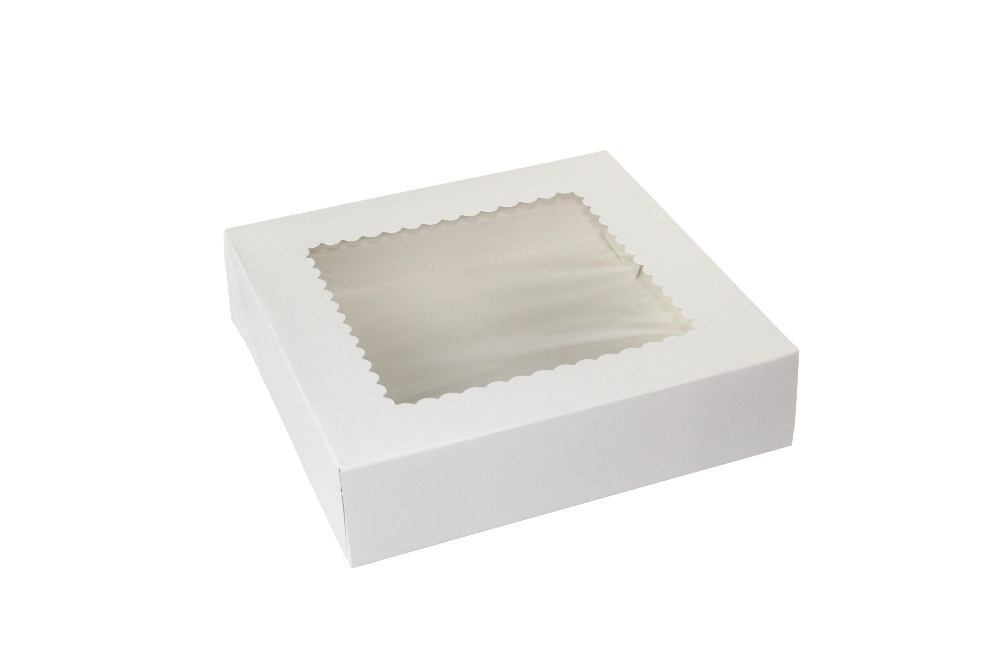 Bakery Box 10X10X2.5 IN Paperboard White 4 Corner 1-Piece Automatic With Window 150/Case