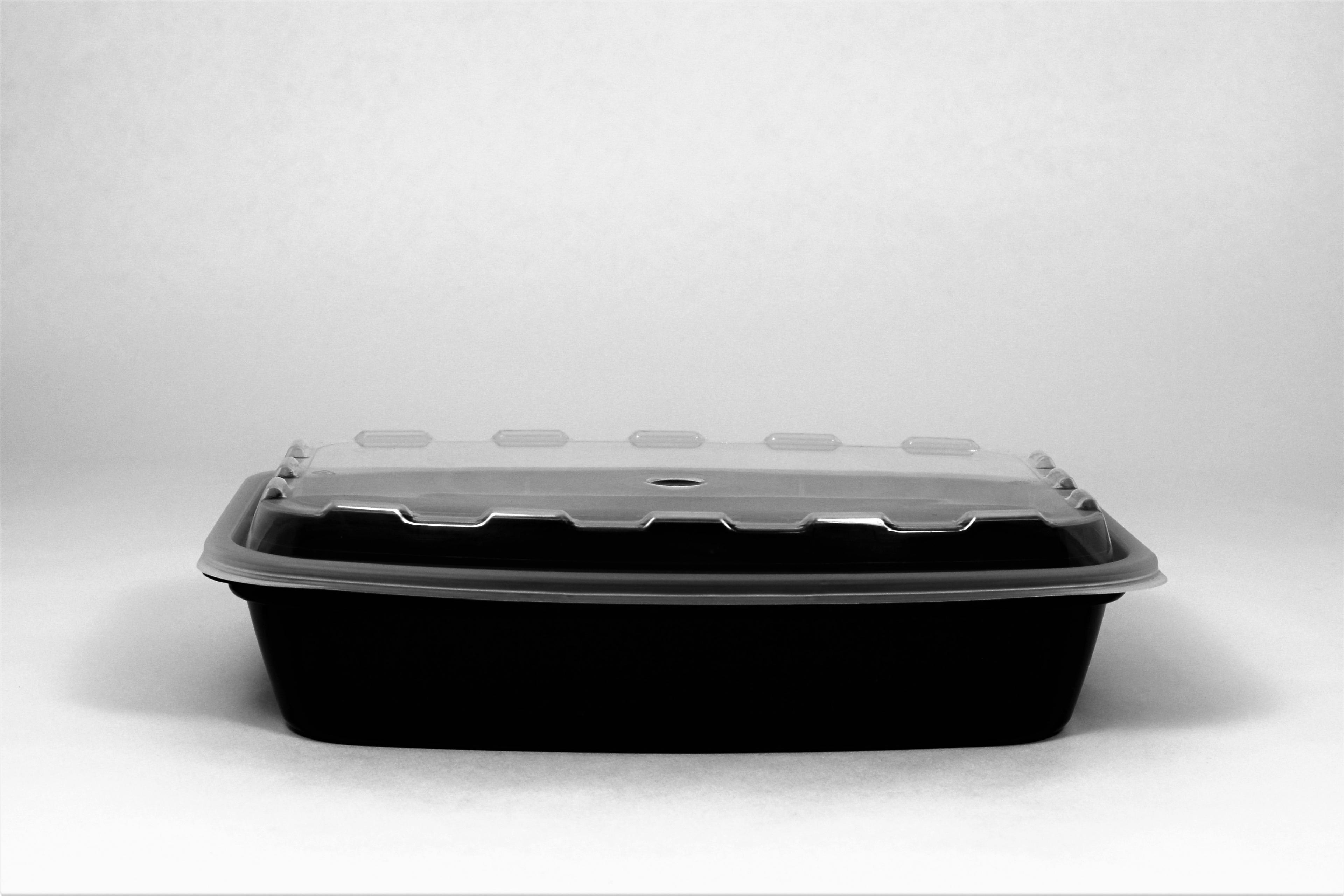 Take-Out Container Base & Lid Combo 28 OZ Plastic Black Rectangle Microwave Safe 150/Case