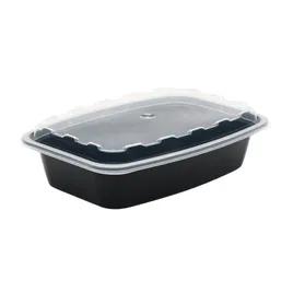 Take-Out Container Base & Lid Combo 28 OZ Plastic Black Microwave Safe 150/Case