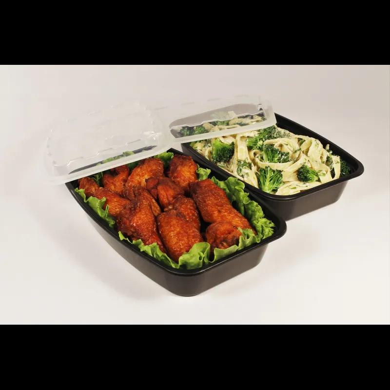 Take-Out Container Base & Lid Combo 28 OZ Plastic Black Rectangle Microwave Safe 150/Case